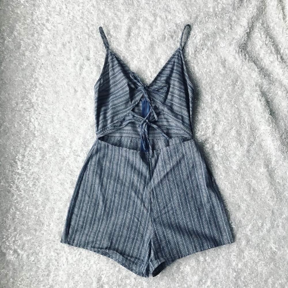 Lucca blue striped tie front romper